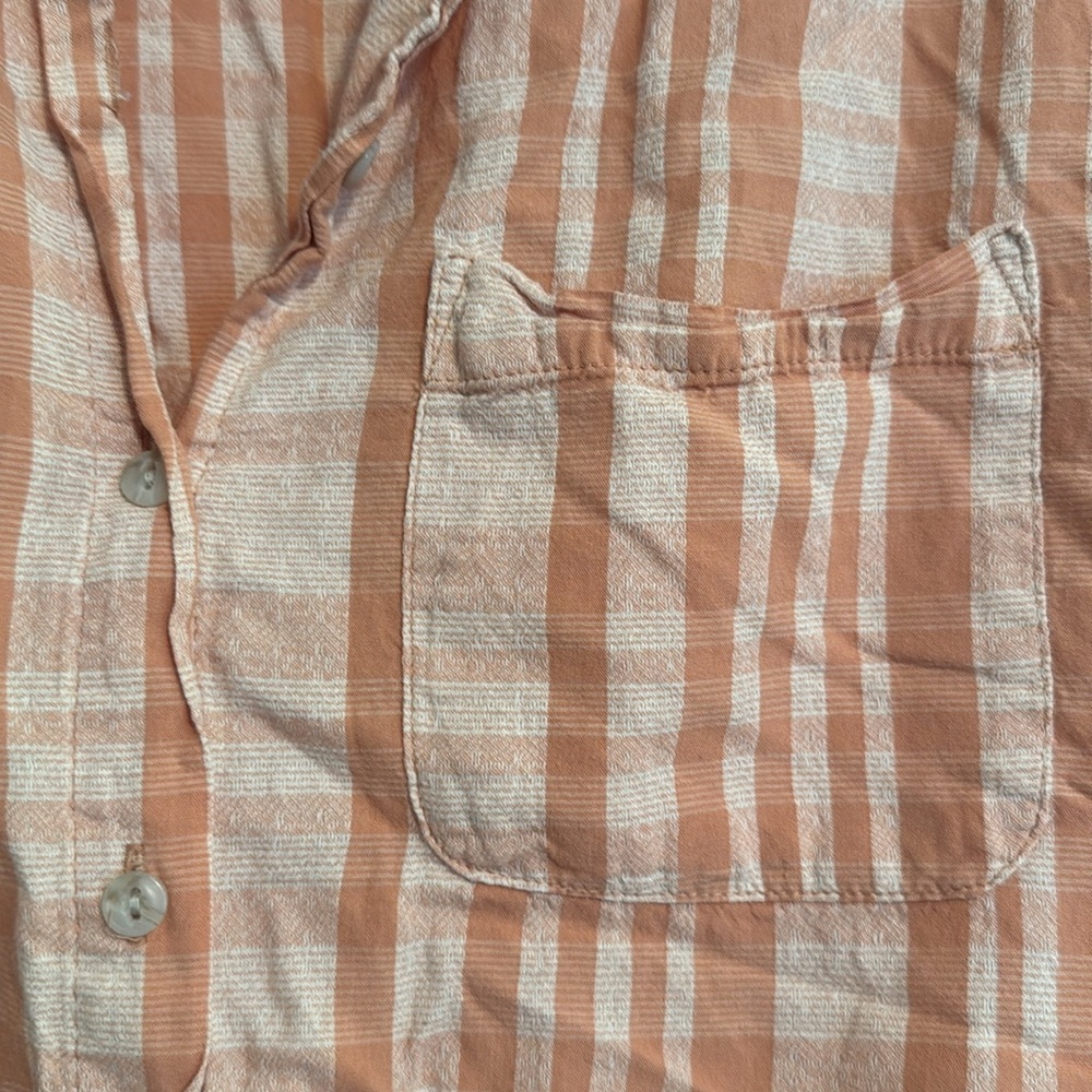 🌻 Universal Thread Orange and Cream Plaid Button Down Short Sleeve Top - Picture 3 of 5